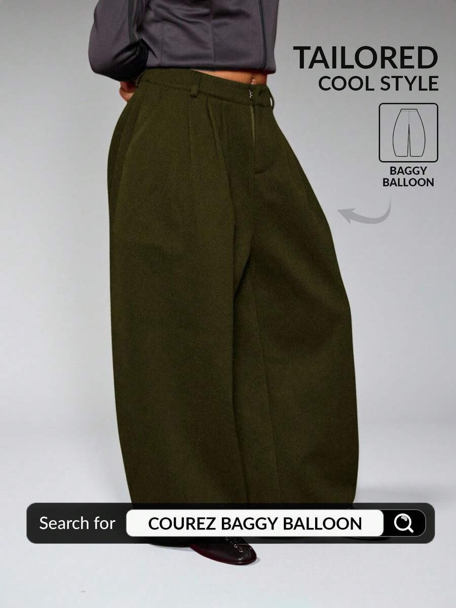 COUREZ Low Rise Baggy Balloon Tailored Trousers In Thick Textured Fabric /Y2K Fall Winter Street ... | SHEIN