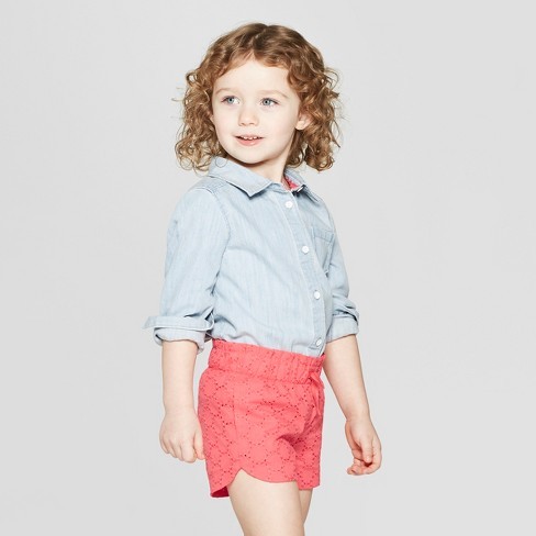 Toddler Girls' Long Sleeve Button-Down Denim Shirt - Cat & Jack™ Blue | Target