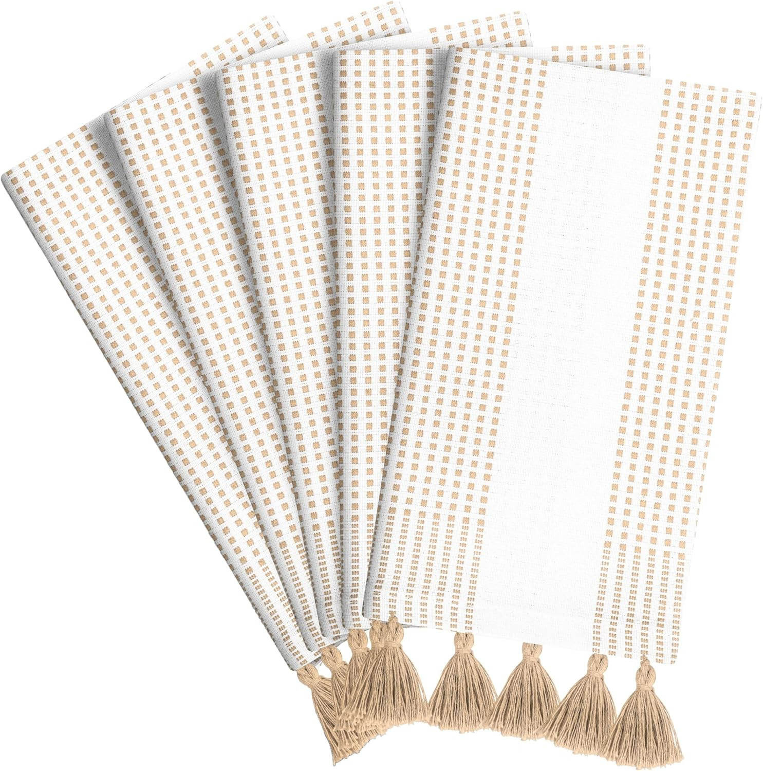 Beige Decorative Dotted Kitchen Towels 16x26 Inch, 5 Pack, Soft, 100% Cotton, Absorbent & Fast-Dr... | Amazon (US)