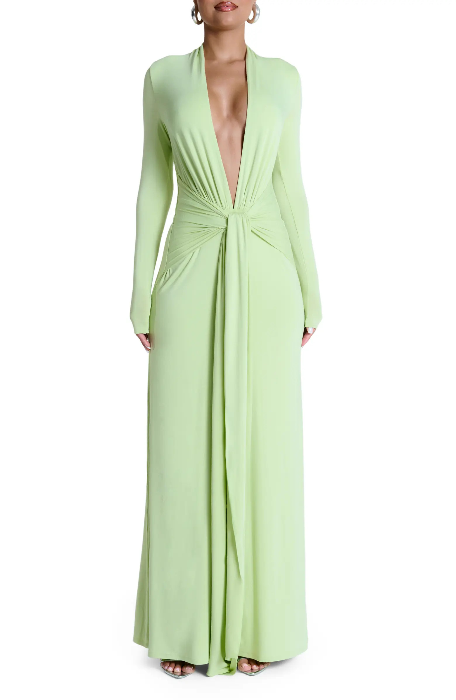 Naked Wardrobe Plunge Neck Long Sleeve Stretch Jersey Maxi Dress | Nordstrom | Nordstrom