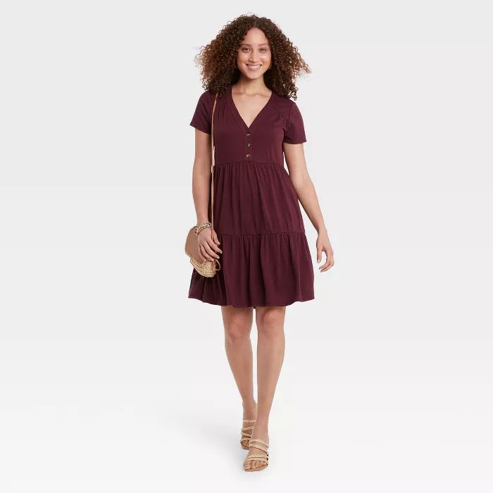 Women's Short Sleeve Button-Front Knit Tiered Babydoll Dress - Knox Rose™ | Target