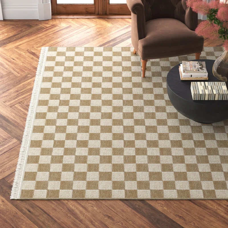 Habra Checkered Recycled Taupe / Ivory Rug | Wayfair North America