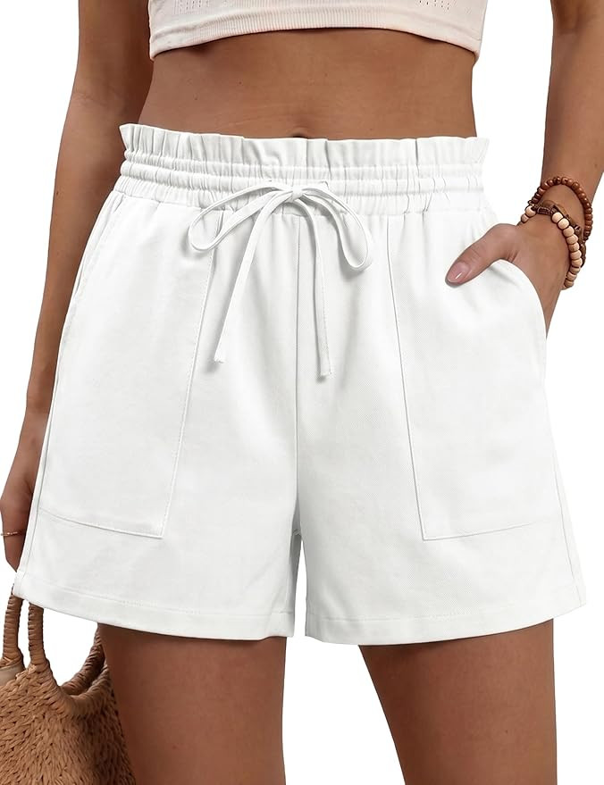 Micoson Linen Shorts for Women Summer Ruffle Waist Mid Waisted Drawstring Wide Leg Shorts with Po... | Amazon (US)