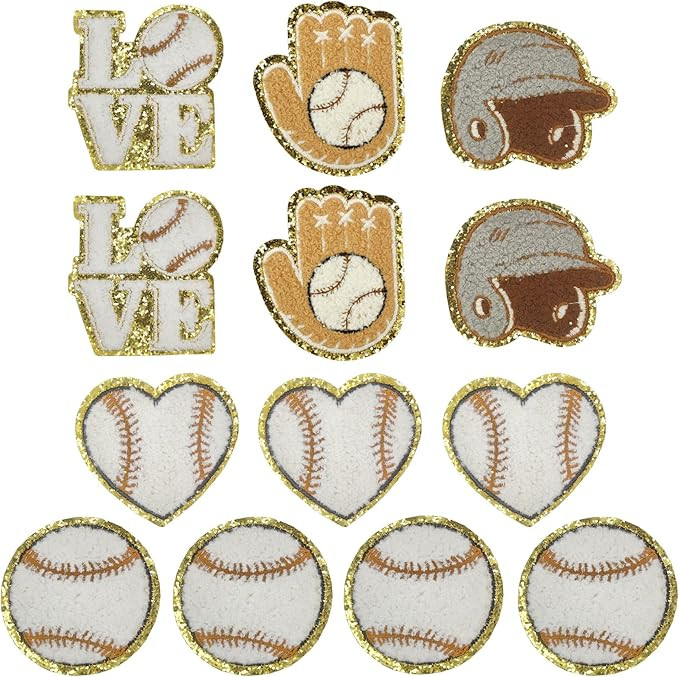 Baseball Enthusiasts Iron On/Sew On Chenille Embroidered Applique Patches with Gold Edges for Clo... | Amazon (US)