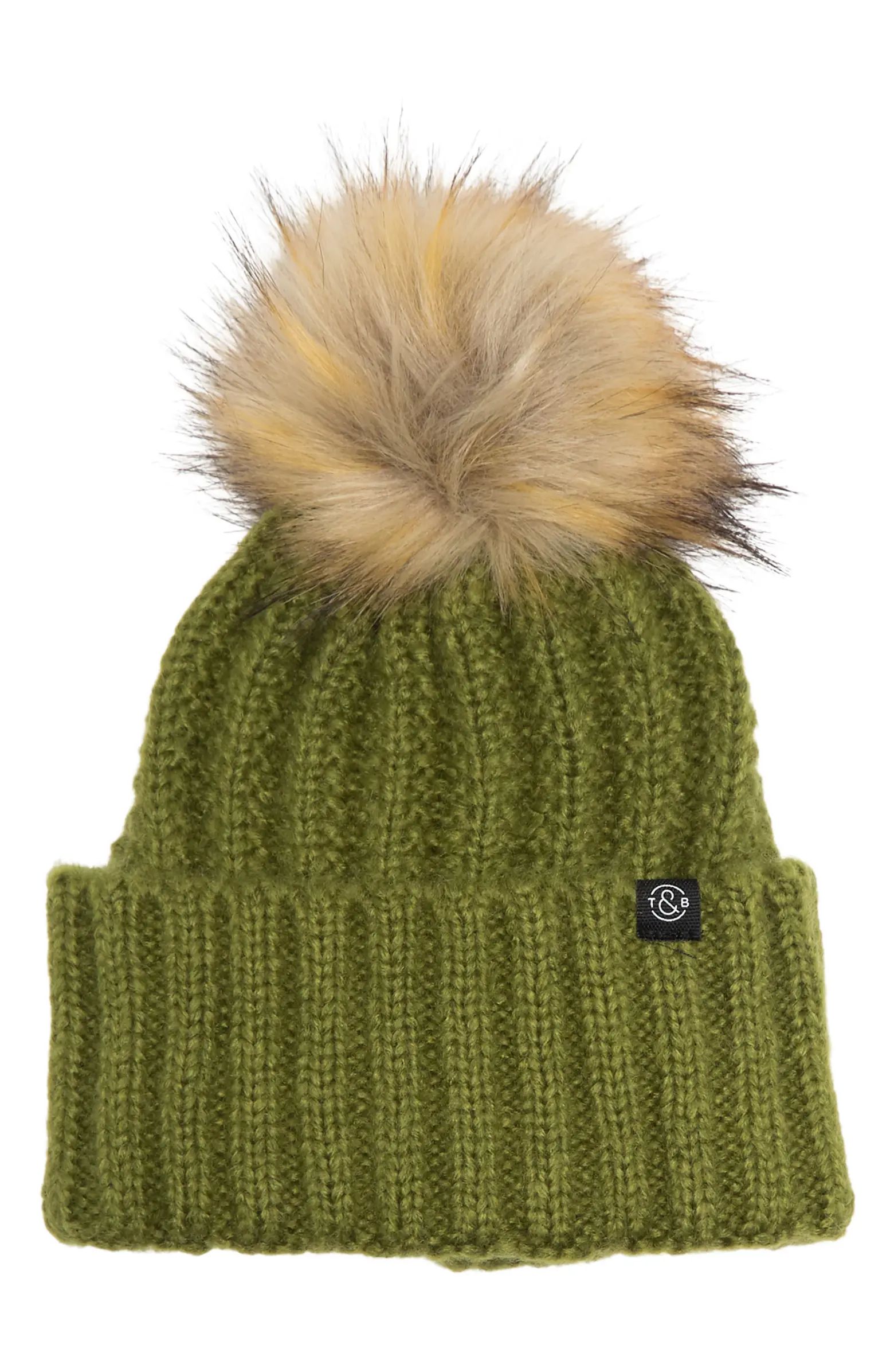 Treasure & Bond Cuffed Beanie with Faux Fur Pom | Nordstrom Rack