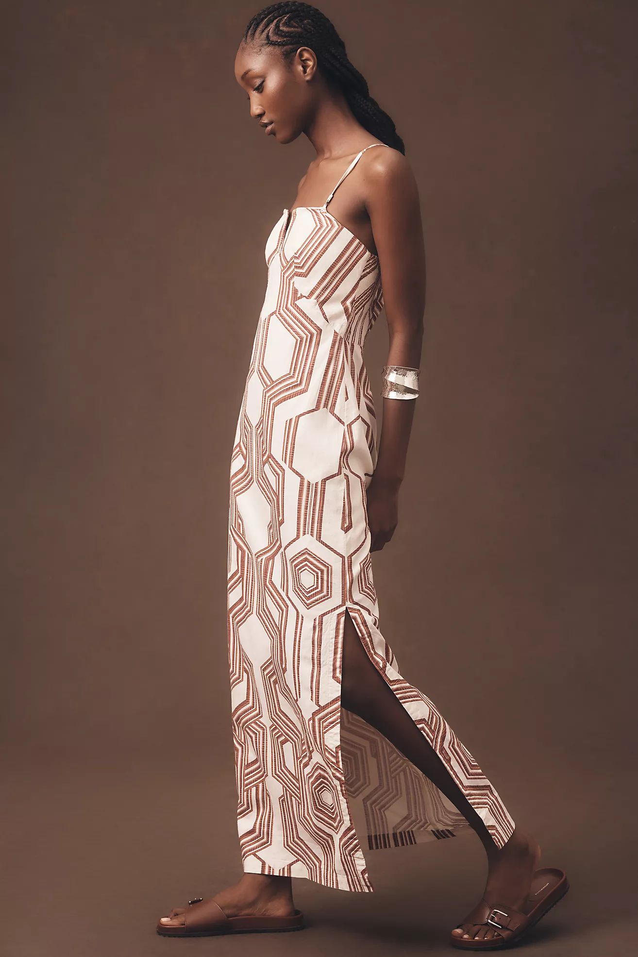 By Anthropologie Strapless Linen Plunge-Neck Midi Dress | Anthropologie (US)