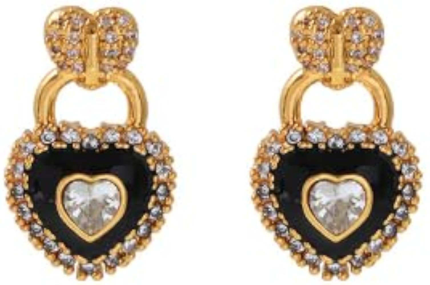 Black Spade Heart Earrings Silver Needle Female French Chanel Style Enamel Inlaid Diamond Earring... | Amazon (US)