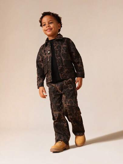 SUMWON Boys Leopard Print Cargo Pants With Cargo Pockets Casual Streetwear Bottoms | SHEIN