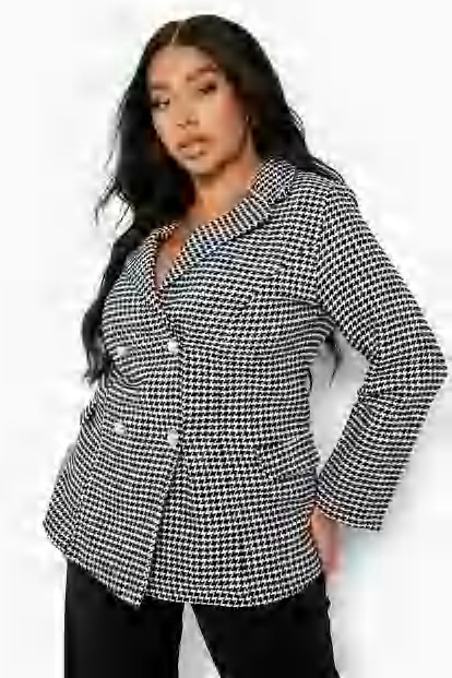 Plus Dogtooth Wool Blazer | Boohoo.com (US & CA)