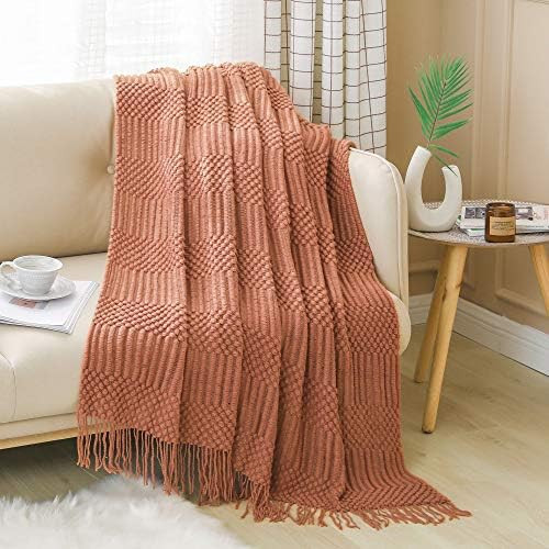 PANDAHOME Textured Throw Blanket Rust Orange Solid Soft for Sofa Couch Decorative Knitted Blanket... | Amazon (US)