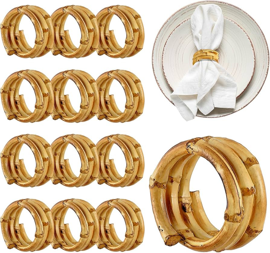 FoldTier Set of 12 Bamboo Napkin Rings Handmade Natural Napkin Holder Rings Table Decorations for... | Amazon (US)