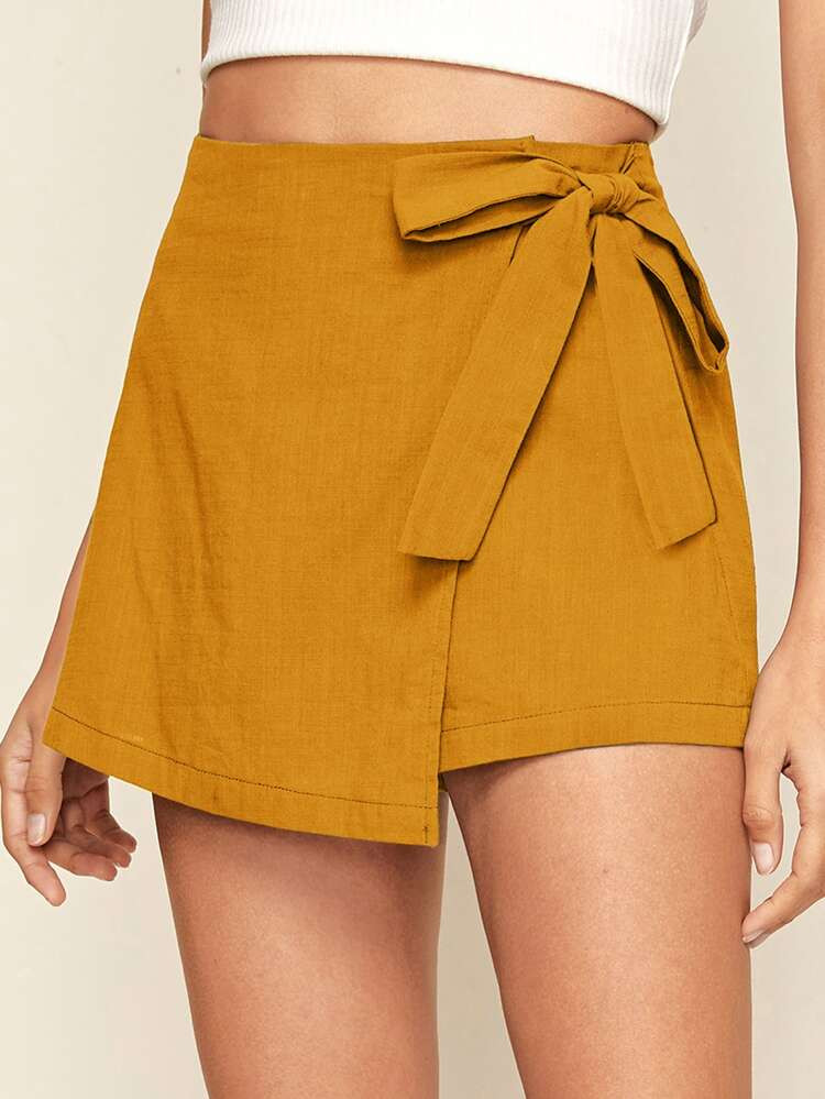 SHEIN Asymmetrical Hem Wrap Knot Skort | SHEIN