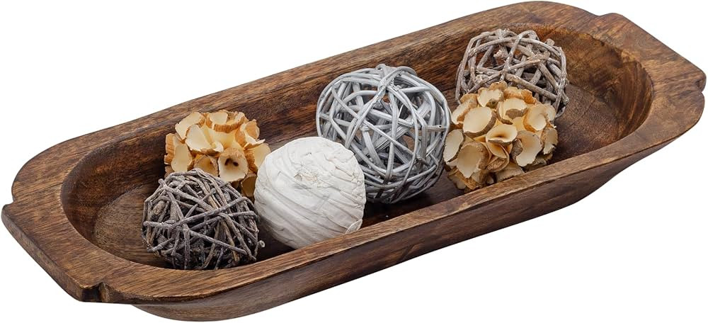 Mie Creations 16'' Large Wooden Dough Bowl for Decor, Huge Decorative Centerpiece Oval Rustic Dou... | Amazon (US)