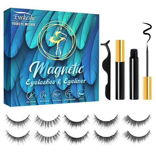 EYEKESHE 3D Magnetic Eyelashes Kit with Eyeliner, Natural Look 5 Pairs Short Magnetic Lashes Sets Pa | Amazon (US)