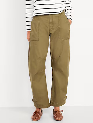 Mid-Rise Twill Barrel Pants | Old Navy (US)