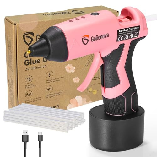GoGonova Cordless Glue Gun, 15s Fast Preheating 2Ah Cordless Hot Glue Gun with 25 Pcs Premium Mini Glue Gun Sticks, USB-C Battery Rechargeable hot glue gun, Smart Power-Off, Pink | Amazon (US)