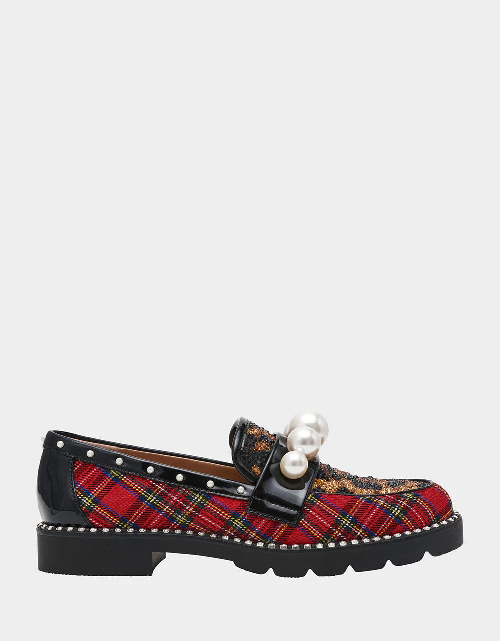 HARLOE RED PLAID Platfrom Pearl Embellished Women's Loafer | Betsey Johnson