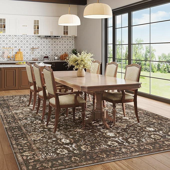 8x10 Washable Rugs for Living Room, Soft Large Rugs Brown Area Rug, Indoor Vintage Carpet for Bed... | Amazon (US)