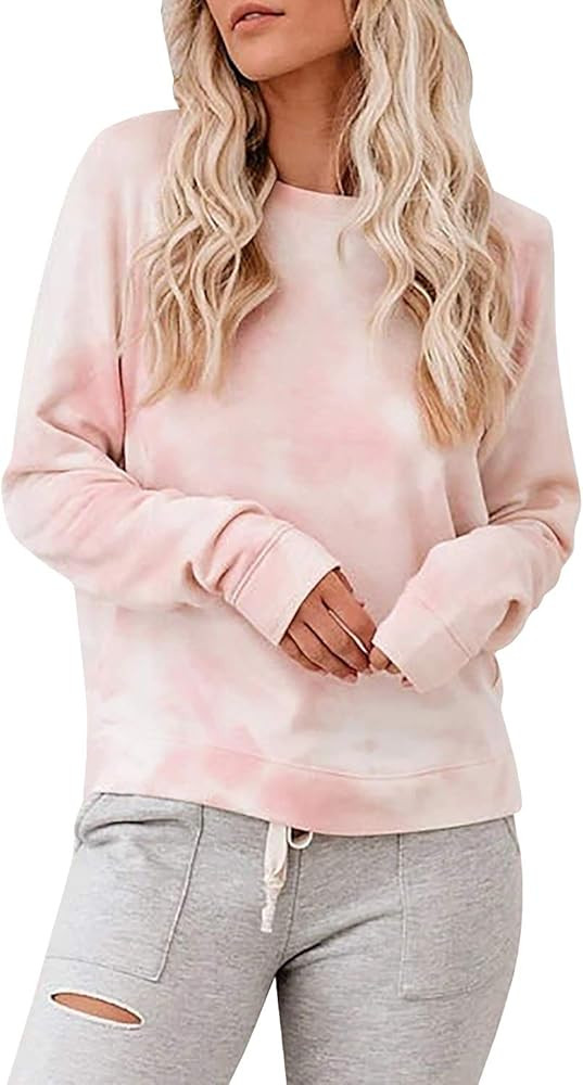 Laseily Women’s Crew Neck Oversized Sweatshirts Long Sleeve Solid Tie Dye Lightweight Pullover ... | Amazon (US)