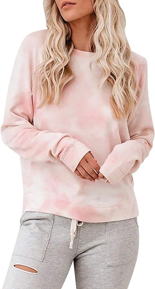 Laseily Women’s Crew Neck Oversized Sweatshirts Long Sleeve Solid Tie Dye Lightweight Pullover ... | Amazon (US)