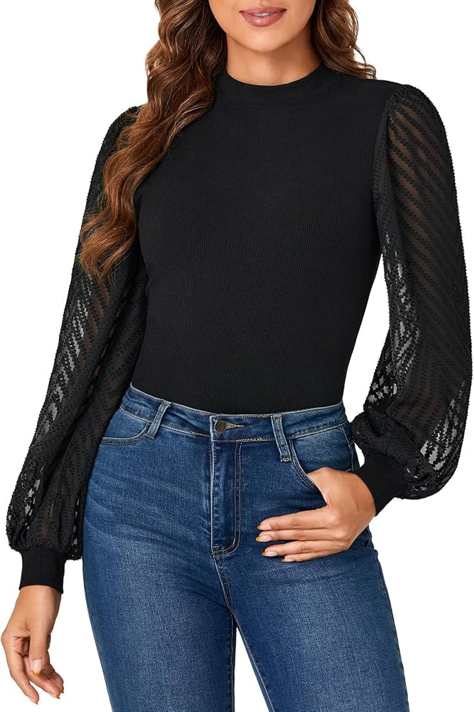 LYANER Women's Casual Mesh Sleeve Shirts Elegant Blouse Spring Tops | Amazon (US)
