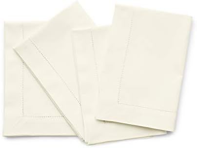Cotton Linen Hemstitch Napkins Ivory – 20 x 20 Inch Fall, Christmas Cloth Napkins Set of 4 by S... | Amazon (US)