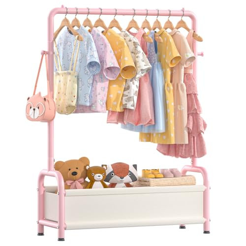 Kids Clothing Rack with Storage Shelf, Kids Dress Up Storage for Coats, Small Baby Garment Rack for Hanging Clothes, Toddler Wardrobe Closet Organizer (Classic, Pink) | Amazon (US)
