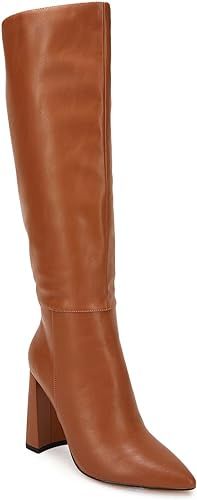 Juliet Holy Womens Pointed Toe Knee-high Boot Wide Calf Chunky Block Side Zipper Go-go Boots | Amazon (US)