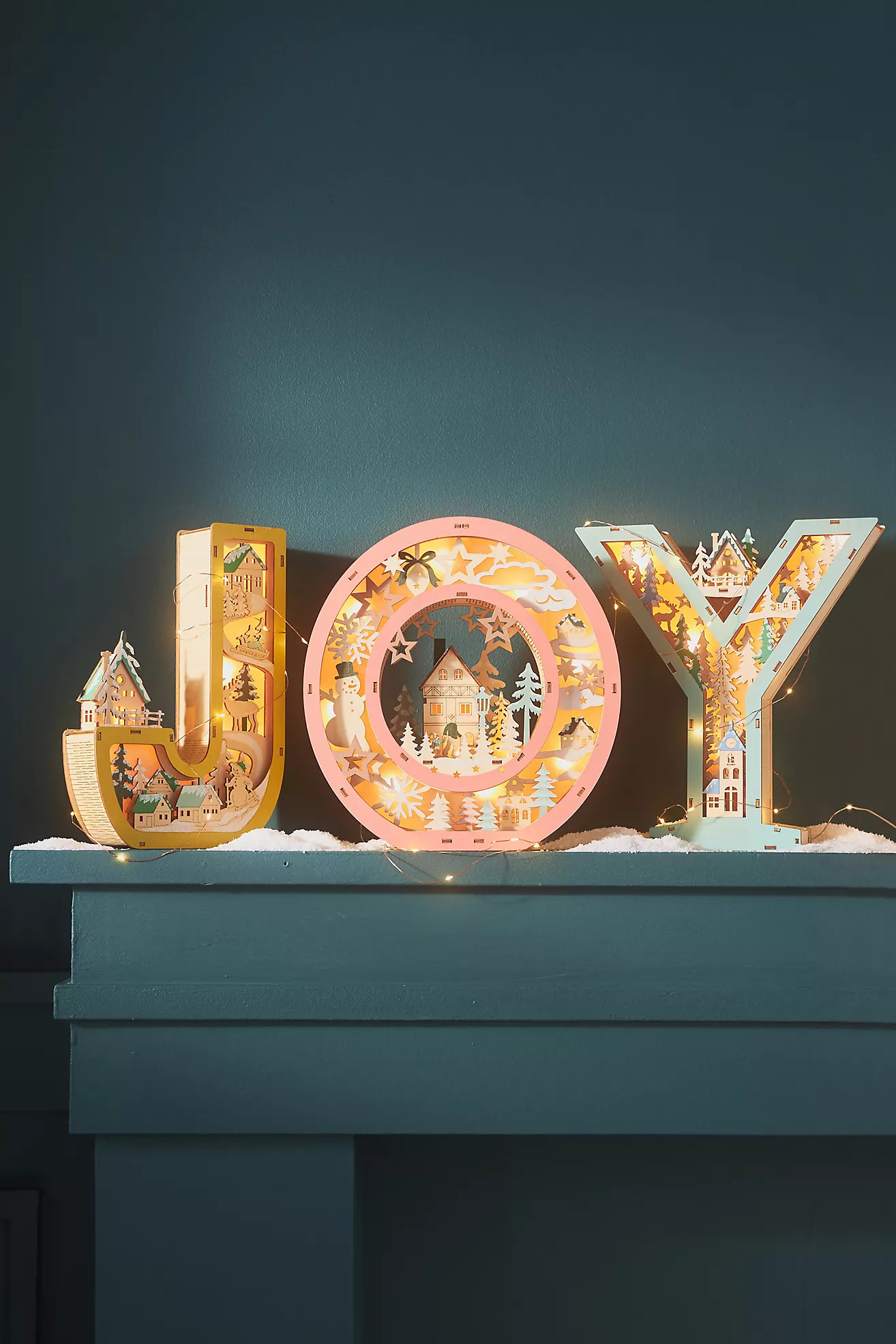 Joy Light-Up Wooden Christmas Model Diorama | Anthropologie (UK)