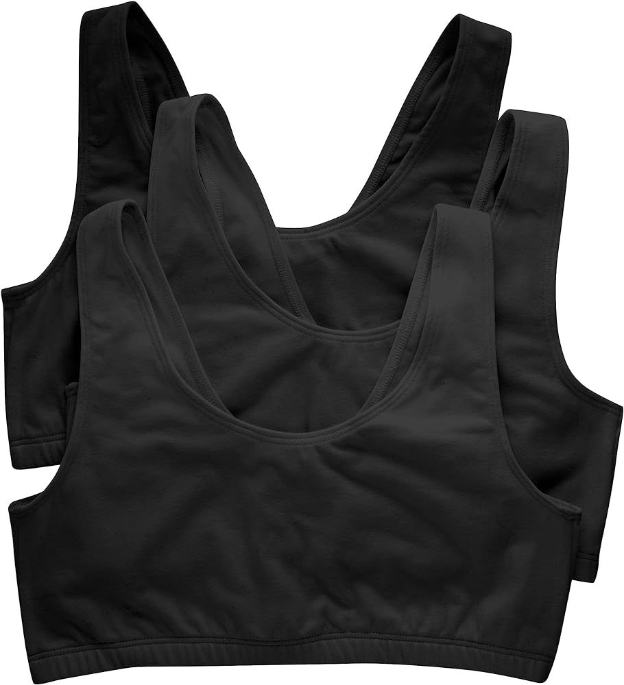 Hanes Women's Cotton Scoopneck Crop Bralette Pack, Breathable Low-Impact Sports Bra, 3-Pack | Amazon (US)
