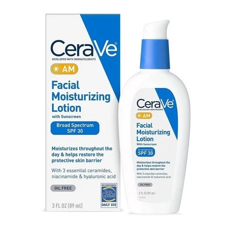 C??rav?? AM Facial Moisturizing Lotion SPF 30 Oil-Free with Hyaluronic Acid Niacinamide & Ceramides Non-Comedogenic Broad Spectrum 3 oz | Walmart (US)