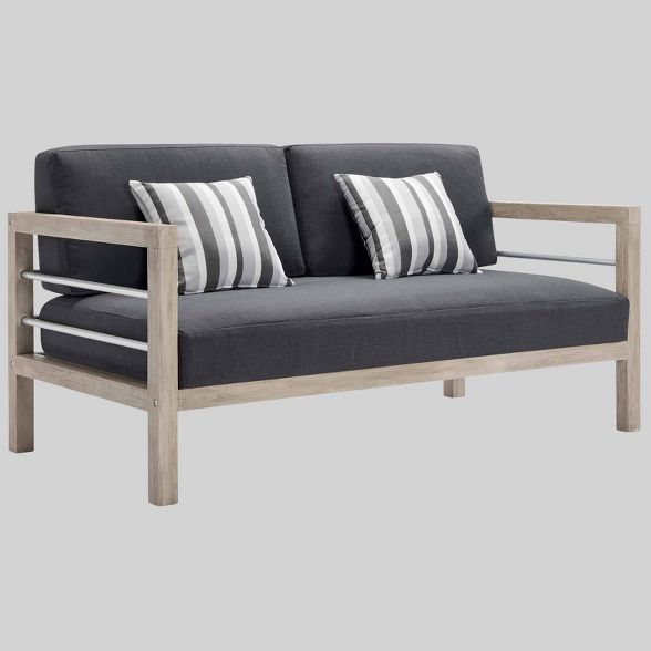 Wiscasset Outdoor Patio Acacia Wood Loveseat - Light Gray - Modway | Target