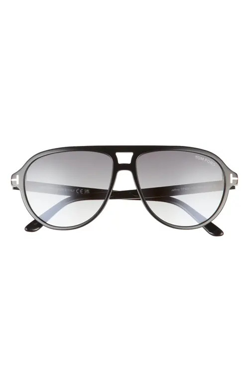 TOM FORD Jeffrey 59mm Gradient Pilot Sunglasses in Shiny Black /Gradient Smoke at Nordstrom | Nordstrom
