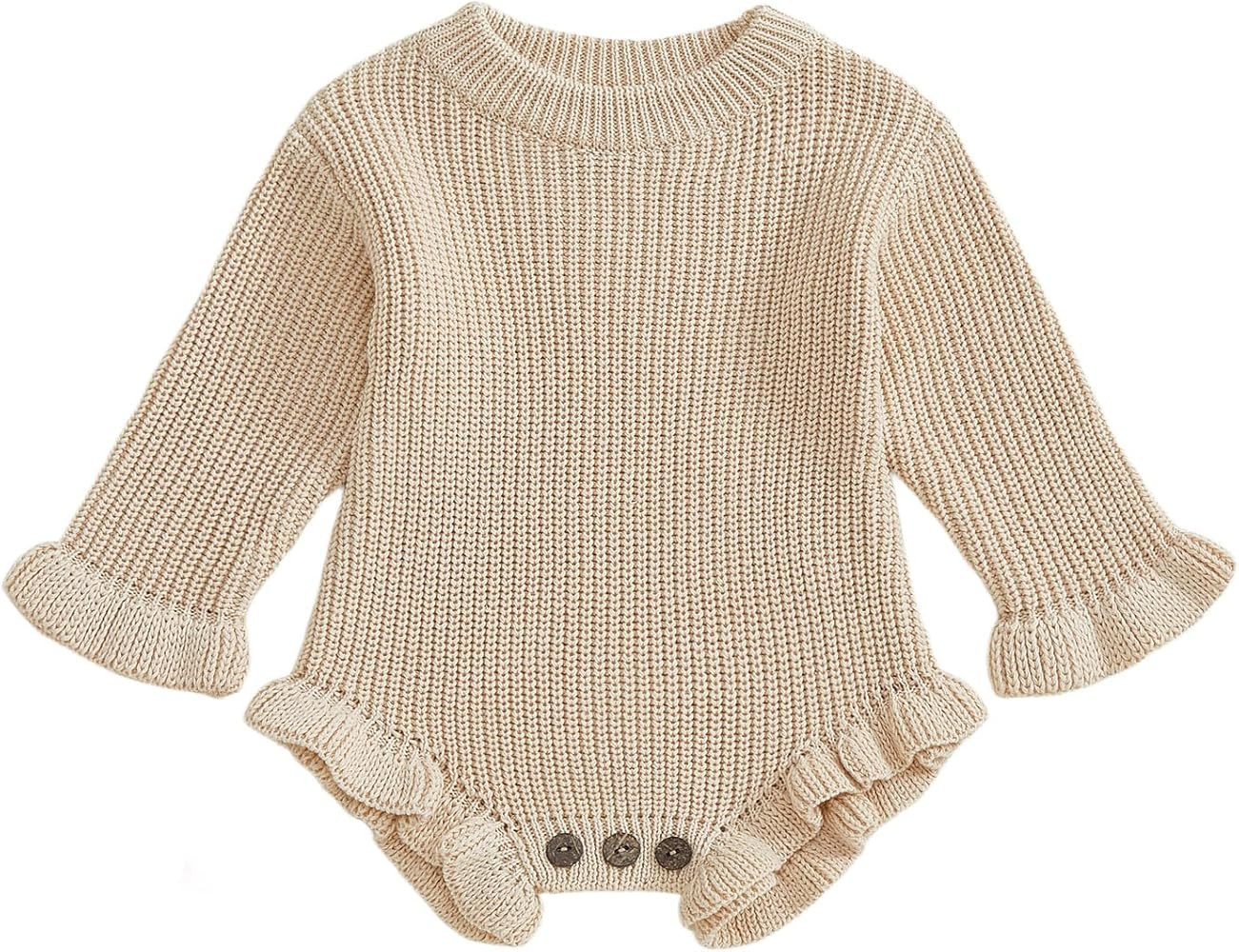 woshilaocai Baby Girl Ruffle Sweater Knitted Romper Long Sleeve Newborn Sweatshirt Clothes | Amazon (US)