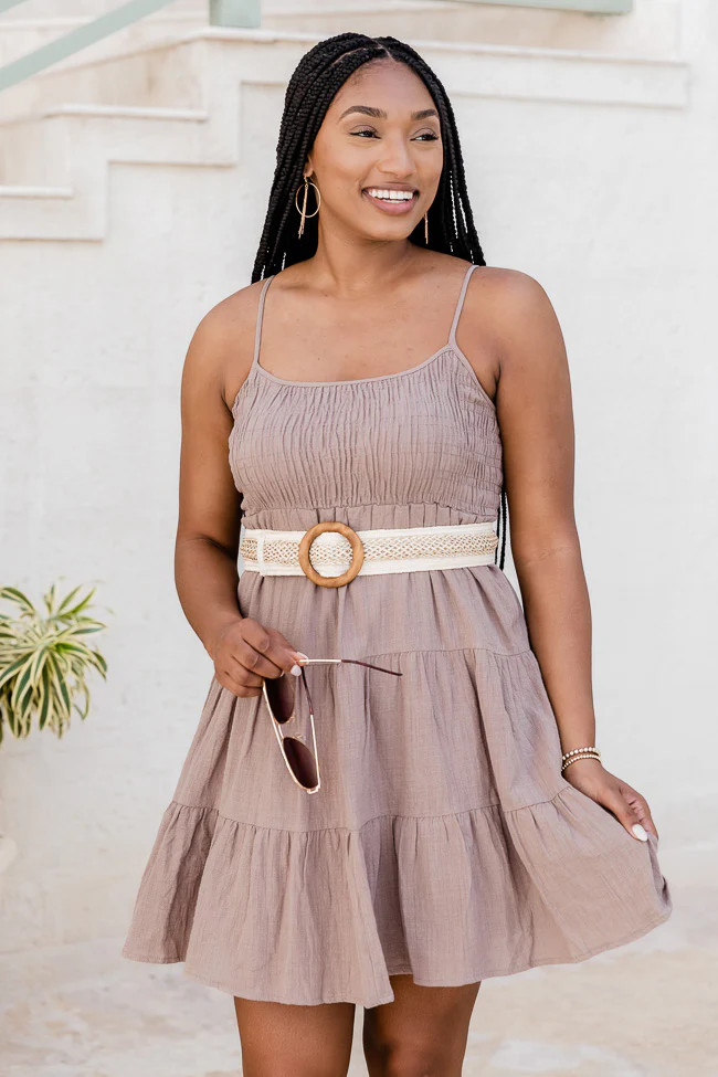 Pleasant Views Mocha Babydoll Mini Dress | Pink Lily