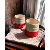 Red Ceramic Coffee Mug Unique Bubble Design, Artisan Pottery | Etsy (US)