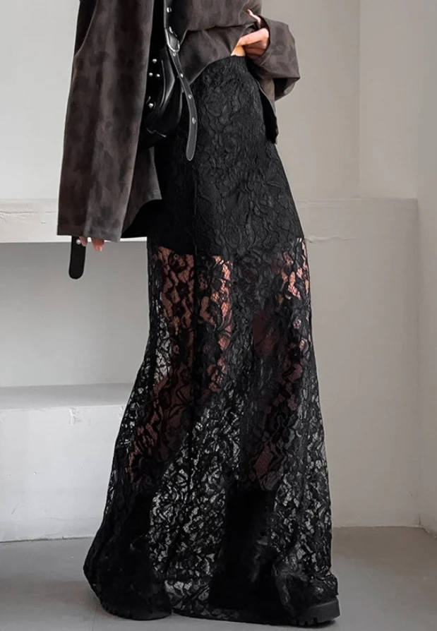 NEW!! The Lainey Black Lace Maxi Skirt w/ Liner | Glitzy Bella