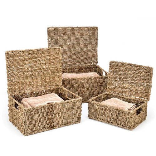 Set of 3 Rectangular Seagrass Baskets with Lids by Trademark Innovations - Walmart.com | Walmart (US)