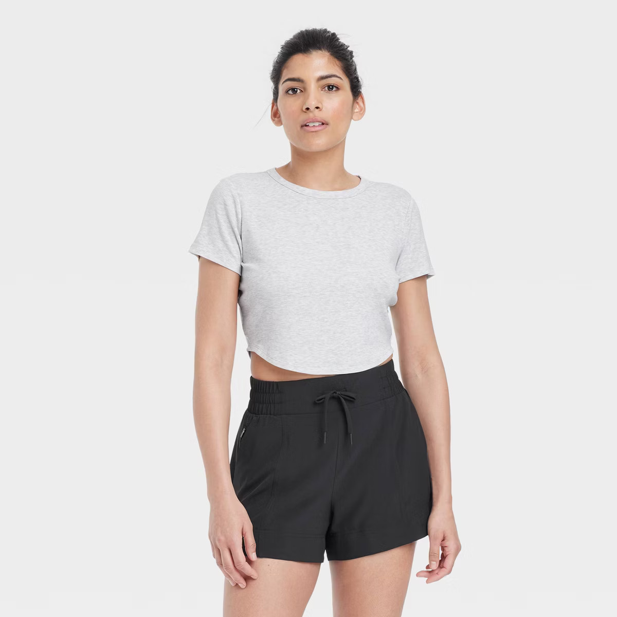 Women's Modal Rib Cropped Short Sleeve Shirt - All In Motion™ | Target