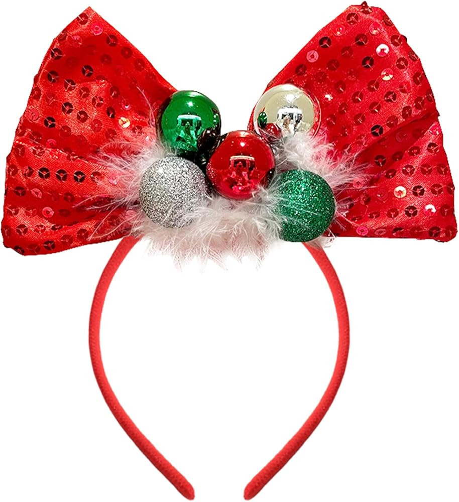 Christmas Bow Headband Bell Headbands Sparkly Bow Sequin Hairband Joyful Red HairHopp for Christm... | Amazon (US)
