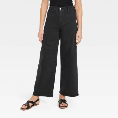 Women's High-Rise Sailor Wide Leg Ankle Jeans - Universal Thread™ Black 00: Relaxed Fit, Denim, Back Pocket | Target