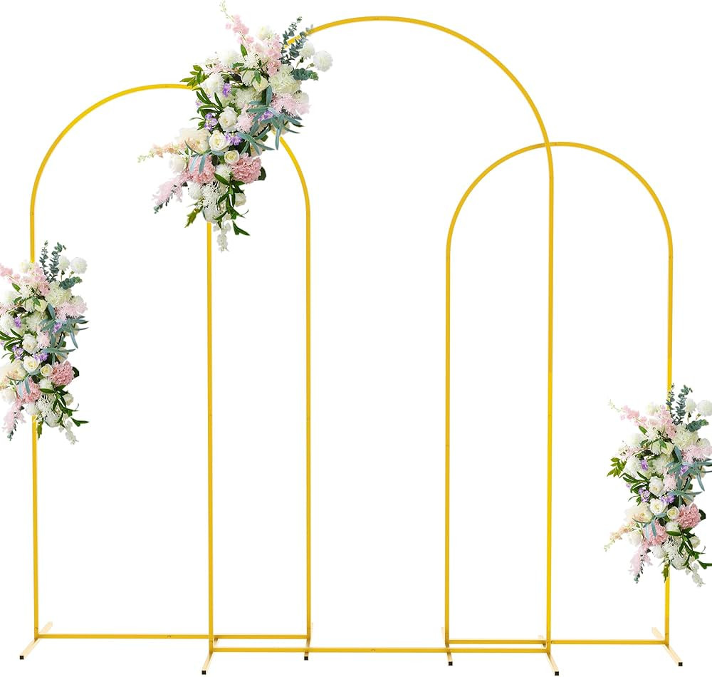 Asee'm Wedding Arch Backdrop Stand Set of 3 (7.2FT, 6.6FT, 6FT) Gold Metal Arched Frame for Cerem... | Amazon (US)