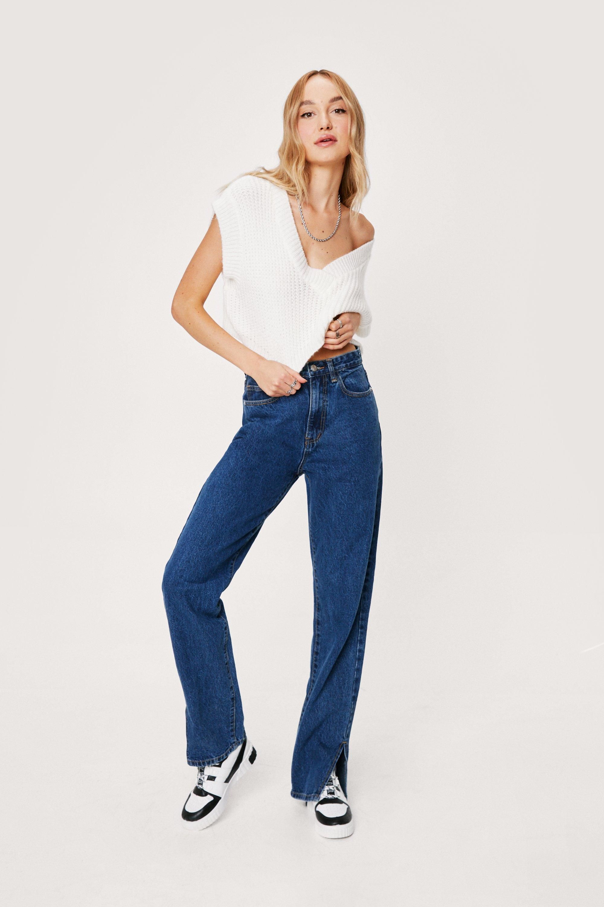 High-Waisted Straight Leg Denim Jeans with Belt Loops | NastyGal (US & CA)