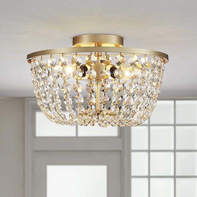 WUZUPS Crystal Chandelier Flushmount Ceiling Light Modern Lighting Fixture for Bedroom Hallway Ba... | Amazon (US)