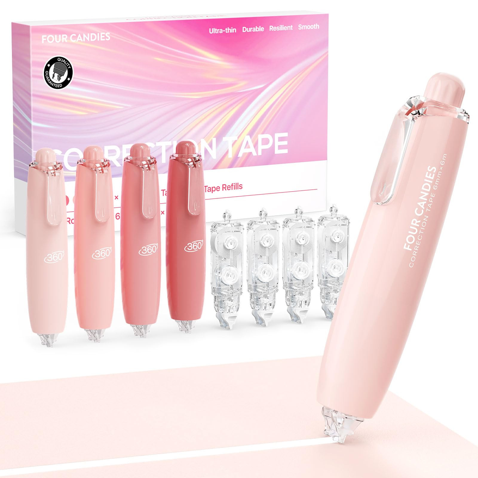 Four Candies 6MM Retractable Gradient Correction Tape, Easy to Use Tear-Resistant 4PCS White Out ... | Amazon (US)