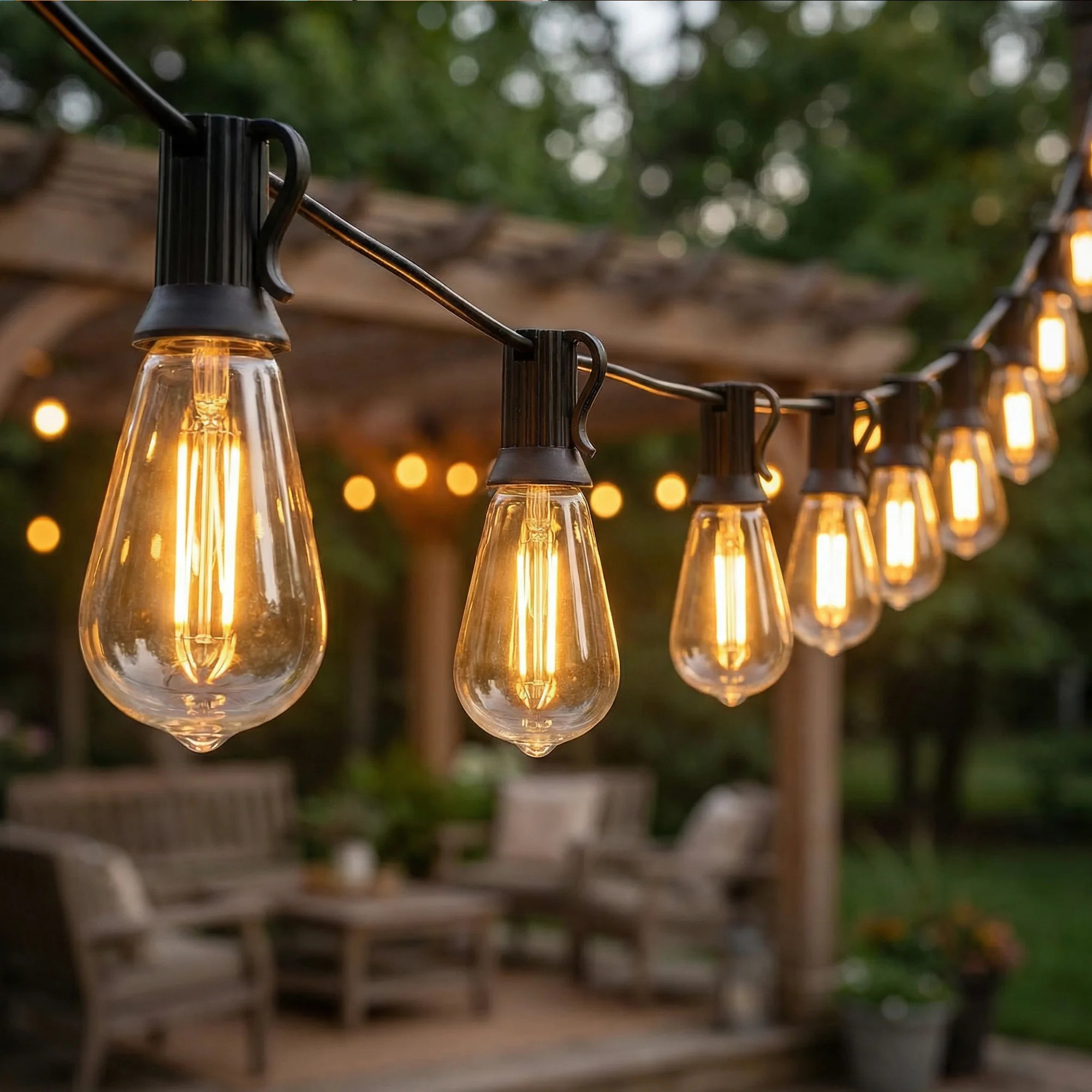 Waterproof 100Ft Solar String Lights With 30 Shatterproof St38 Led Bulbs, Solar Powered Patio Lights With Remote & Usb Port, Dimmable 2700K Hanging Li | Wayfair North America