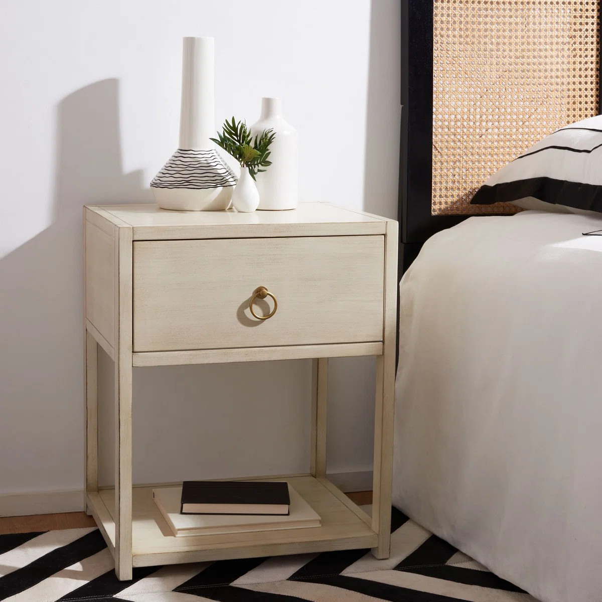 Elegant Yudi 21'' W Acacia Nightstand – Modern Wood Bedside with Gold Pull Drawer and Storage S... | Wayfair North America