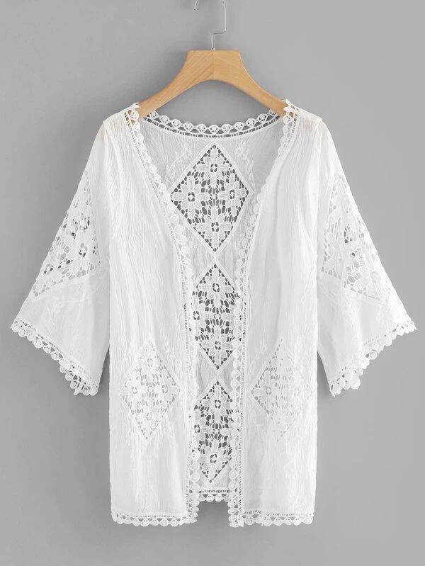 Cut Out Crochet Kimono | SHEIN