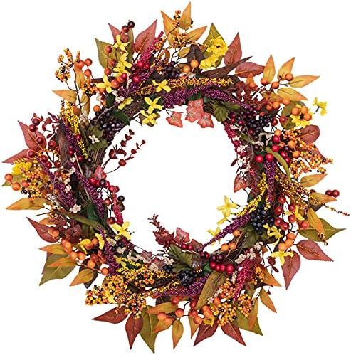 joybest 24 Inch Fall Door Wreath Berry Wreath Autumn Wreath Fall Leaf Flower Harvest Wreath for F... | Amazon (US)
