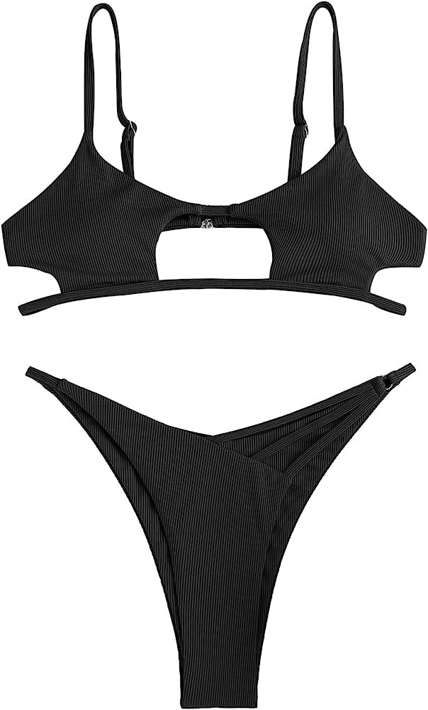 ZAFUL Women's Sexy Cutout Bikini Thong Bikini Set String Two Piece Swimsuit Bathing Suit | Amazon (US)
